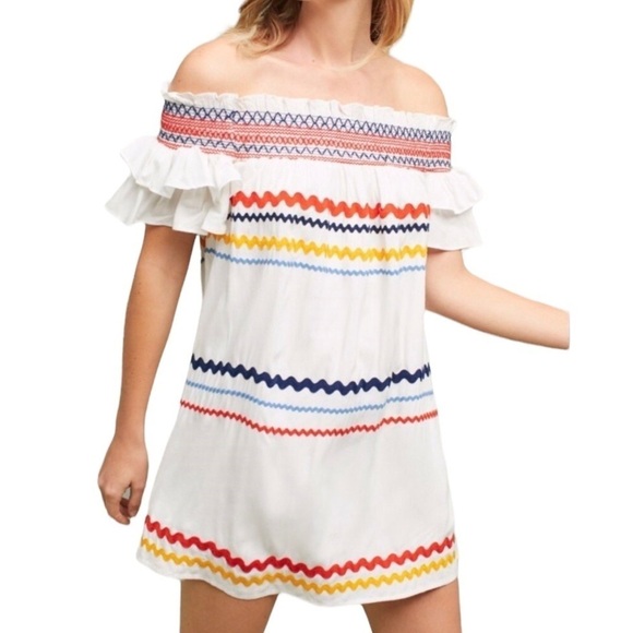 Red Carter Marilyn Dress Off The Shoulder Mini Dress Size Small Rickrack - Picture 1 of 7